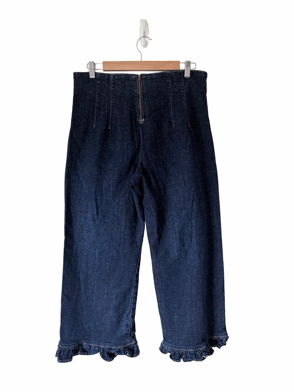 Maeve The Collette Anthropologie Ruffle Hem High Rise Wide Leg Crop Jeans 31 - Picture 4 of 8